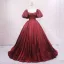 Demure Burgundy Prom Dresses 2025 Ball Gown Off-The-Shoulder Puffy Short Sleeve Backless Sweep Train Prom Formal Dresses