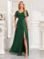 Vintage / Originale Vert Foncé Glitter Fendue devant Robe De Bal 2025 Trompette / Sirène Encolure Carrée Manches Courtes Dos Nu Longue Promo Robe De Ceremonie