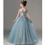 Fashion Sky Blue Beading Sequins Flower Girl Dresses 2022 Birthday Ball Gown Scoop Neck Sleeveless Backless Floor-Length / Long
