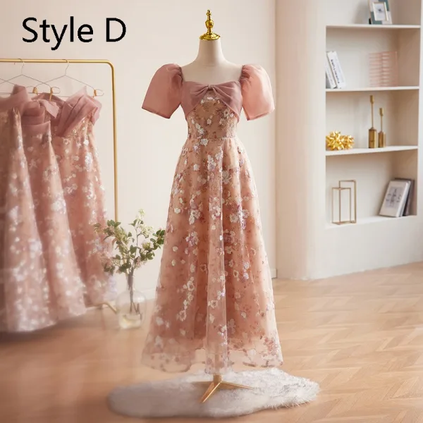 Schöne Rosa Pailletten Brautjungfernkleider 2024 A Linie Off Shoulder Kurze Ärmel Rückenfreies Lange