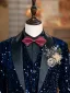 Navy Blue Sequins 6-piece Long Sleeve Wedding Boys Wedding Suits 2024 Body Jewellery Coat Pants Shirt Tie Vest