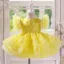 Schöne Gelb Applikationen Pailletten Quaste Schleife Kurze Geburtstag Blumenmädchenkleider 2025 Ballkleid Rundhalsausschnitt Geschwollenes Kurze Ärmel