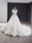 High-end White Flower Pleated Wedding Dresses 2024 A-Line / Princess Strapless Sleeveless Chapel Train Tulle Wedding