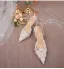 Charming White Lace Flower Rhinestone Pearl Wedding Shoes 2023 8 cm Stiletto Heels Pointed Toe Wedding Sandals High Heels