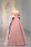 Elegant Candy Pink Satin Prom Dresses 2023 Ball Gown Off-The-Shoulder Short Sleeve Backless Bow Floor-Length / Long Prom Formal Dresses