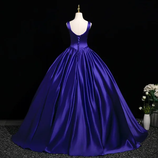 Elegant Vintage / Retro Purple Prom Dresses 2025 Ball Gown Spaghetti Straps Sleeveless Backless Floor-Length / Long Formal Dresses