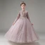 Chic / Beautiful Lavender Beading Lace Flower Sequins Birthday Flower Girl Dresses 2023 A-Line / Princess High Neck Long Sleeve Floor-Length / Long Flower Girl Dresses