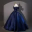 Vintage / Retro Navy Blue Prom Dresses 2026 Ball Gown Off-The-Shoulder Short Sleeve Backless Floor-Length / Long Formal Dresses