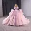 Haut de Gamme Charmant Rougissant Rose Perlage Perle Paillettes Robe De Bal 2025 Robe Boule De l'épaule Manches Courtes Dos Nu Noeud Chapel Train Promo