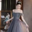 Charming Grey Beading Prom Dresses 2024 A-Line / Princess Off-The-Shoulder Sleeveless Backless Floor-Length / Long Prom Formal Dresses