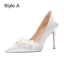 Charming White Pearl Appliques Wedding Shoes 2024 Leather 10 cm Stiletto Heels Pointed Toe Wedding Pumps High Heels