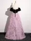 Classy Blushing Pink Tassel Ball Gown Prom Dresses 2025 Off-The-Shoulder Short Sleeve Backless Floor-Length / Long Prom Formal Dresses