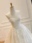Luxury / Gorgeous White Beading Pearl Sequins Lace Flower Wedding Dresses 2026 Ball Gown Strapless Sleeveless Backless Floor-Length / Long