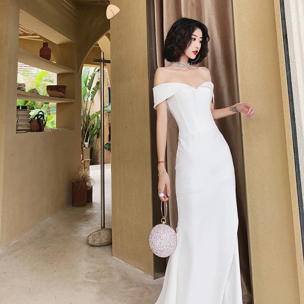 white ivory evening dresses V Neck Ivory Lace Long Prom Dresses, Ivory Lace Wedding Dresses, Ivory –  Eip Collection main image 0