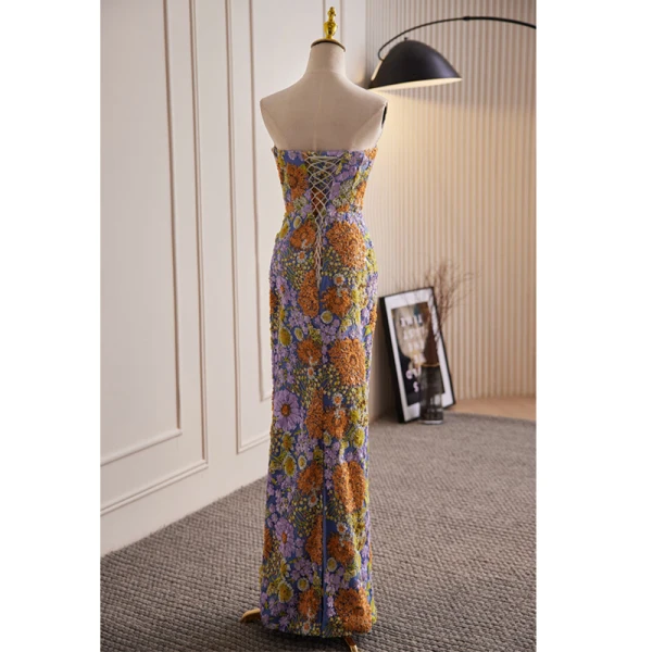 Vintage / Retro Multi-Colors Handmade Beading Sequins Lace Flower Evening Dresses 2023 Trumpet / Mermaid Strapless Sleeveless Backless Floor-Length / Long Evening Party Formal Dresses