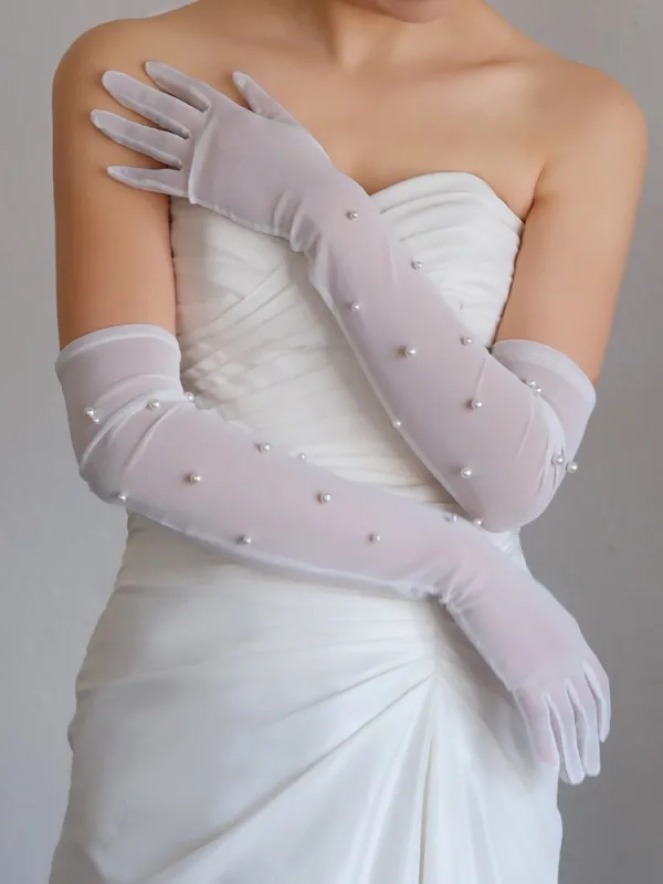 Vintage / Originale Ivoire Perle Mariage Gants Mariage 2025 Tulle