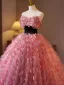 Flower Fairy Candy Pink Appliques Prom Dresses 2025 Ball Gown Strapless Sleeveless Backless Tea-length Tulle Prom Formal Dresses