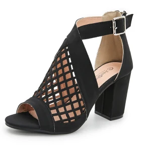 Romersk Svarta Gatukläder Sommar Pierced Sandaler Dam 2023 8 Cm Tjocka Klackar Peep Toe Sandaler Högklackade