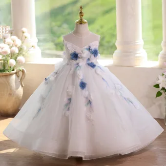 Chic Belle Blanche Perlage Perle Paillettes Appliques Anniversaire Longue Robe Ceremonie Fille 2025 Robe Boule Encolure Dégagée Sans Manches Dos Nu