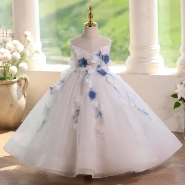 Chic Beautiful White Beading Pearl Sequins Appliques Birthday Floor Length Long Flower Girl Dresses 2025 Ball Gown Scoop Neck Sleeveless Backless