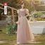 Chic / Belle Rose Sombre Perle Velour Robe Demoiselle D'honneur 2022 Princesse Encolure Carrée Manches Courtes Dos Nu Longue Demoiselle D'honneur Robe De Ceremonie