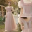 Simple Rougissant Rose Robe Demoiselle D'honneur 2022 Princesse Encolure Carrée Manches Courtes Dos Nu Longue Robe Pour Mariage