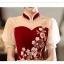 Chinese style Burgundy Beading Sequins Lace Flower Prom Dresses 2023 A-Line / Princess High Neck Short Sleeve Floor-Length / Long Prom Formal Dresses