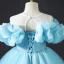 Cendrillon Bleu Perlage En Dentelle Papillon Anniversaire Robe Ceremonie Fille 2022 Robe Boule Encolure Dégagée Gonflée Manches Courtes Dos Nu Tribunal Train Robe Ceremonie Fille