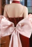 Charming Burgundy Velvet Prom Dresses 2024 Trumpet / Mermaid Spaghetti Straps Short Sleeve Backless Bow Floor-Length / Long Prom Formal Dresses