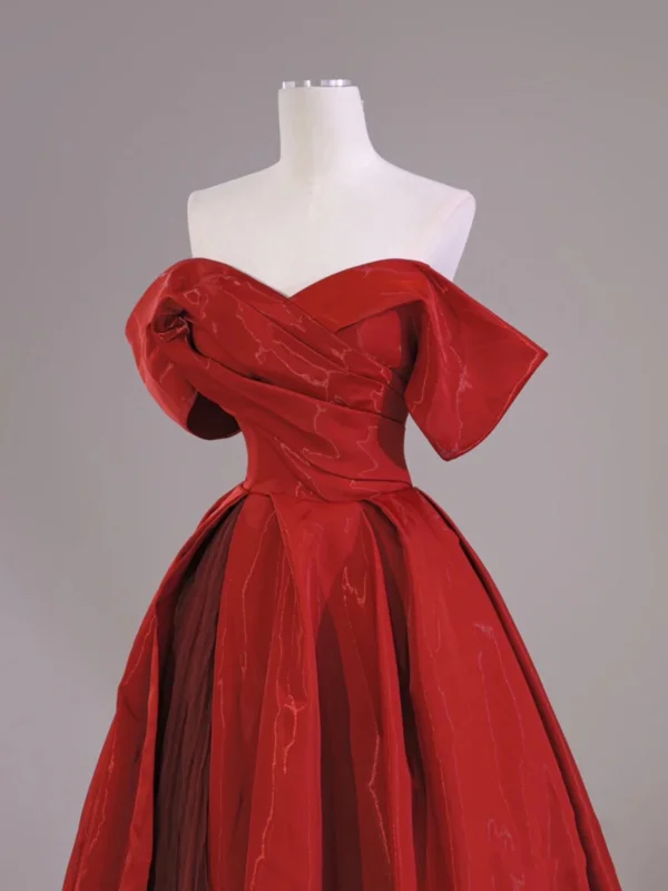 Chic / Beautiful Red Prom Dresses 2024 Ball Gown Off-The-Shoulder Short Sleeve Backless Floor-Length / Long Prom Formal Dresses