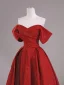 Chic / Beautiful Red Prom Dresses 2024 Ball Gown Off-The-Shoulder Short Sleeve Backless Floor-Length / Long Prom Formal Dresses