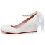 Élégant Blanche Perle Noeud Bride Cheville 5 cm Compensées Chaussure De Mariée 2024 À Bout Rond Mariage