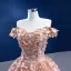 Luxury / Gorgeous Dusky Pink Appliques Wedding Dresses 2022 Ball Gown With Cloak Off-The-Shoulder Pearl Sequins Short Sleeve Backless Floor-Length / Long Wedding