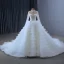 Luxury / Gorgeous White Handmade  Beading Rhinestone Sequins Cascading Ruffles Wedding Dresses 2024 Ball Gown High Neck Long Sleeve Chapel Train Wedding