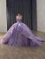 Luxury / Gorgeous Purple Handmade  Beading Sequins Cascading Ruffles Prom Dresses 2025 Ball Gown Strapless Sleeveless Backless Chapel Train Prom Formal Dresses