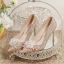 Charming Champagne Beading Lace Flower Pearl Sequins Leather Wedding Shoes 2023 8 cm Stiletto Heels Pointed Toe Wedding Pumps High Heels