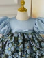 Chic / Belle Bleu Ciel Anniversaire Impression Courte Robe Ceremonie Fille 2023 Robe Boule Encolure Dégagée Gonflée Manches Courtes
