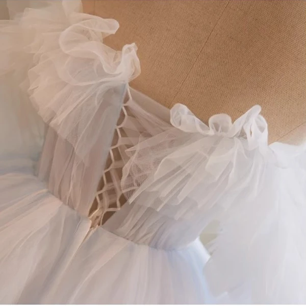 Simple Blanche Perle Noeud Robe De Mariée 2023 Princesse De l'épaule Sans Manches Dos Nu Train De Balayage Mariage