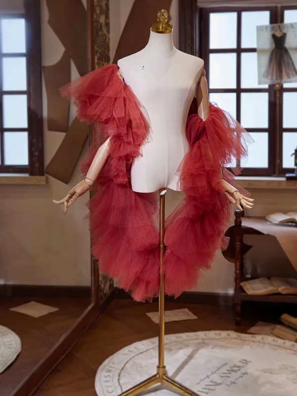 Chic / Beautiful Burgundy Handmade Pleated shawl Jackets & wraps Tulle 2024