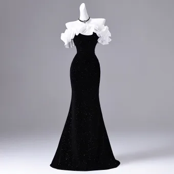Glamourös Schwarz Pailletten Abendkleider 2026 Meerjungfrau Off Shoulder Kurze Ärmel Rückenfreies Lange Festliche Kleider