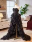 Charming Black Cascading Ruffles Asymmetrical Prom Dresses Cocktail Dresses 2024 A-Line / Princess Strapless Sleeveless Backless Cocktail Party
