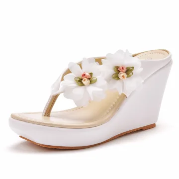 Bohemia White Appliques Outdoor Garden Womens Sandals 2023 10 Cm Wedges Open Peep Toe Sandals