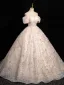 Bling Bling Rougissant Rose Paillettes Robe De Bal 2024 Robe Boule De l'épaule Manches Courtes Dos Nu Longue Promo Robe De Ceremonie