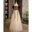 Chic / Beautiful Champagne Embroidered Prom Dresses 2022 A-Line / Princess Off-The-Shoulder Short Sleeve Backless Beading Bow Sash Floor-Length / Long Formal Dresses