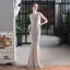 Charming White Beading Sequins Evening Dresses 2023 Trumpet / Mermaid V-Neck Sleeveless Backless Floor-Length / Long Evening Party Formal Dresses