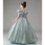 Sparkly Sky Blue Pearl Sequins Birthday Flower Girl Dresses 2023 A-Line / Princess Scoop Neck Short Sleeve Floor-Length / Long Flower Girl Dresses
