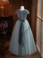 Chic / Beautiful Grey Sequins Birthday Flower Girl Dresses 2024 A-Line / Princess Scoop Neck Short Sleeve Bow Sash Floor-Length / Long