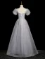 Élégant Gris Perlage Paillettes Robe De Bal 2023 Princesse Encolure Carrée Gonflée Manches Courtes Dos Nu Longue Promo Robe De Ceremonie