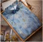 Chinese style Vintage / Retro Sky Blue Printing Cheongsam 2024 Trumpet / Mermaid High Neck Short Sleeve Tea-length
