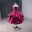 High-end Fuchsia Cascading Ruffles Satin Prom Dresses 2024 Ball Gown Strapless Sleeveless Backless Tea-length Prom Formal Dresses